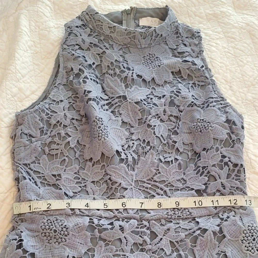 Astr Pastel Baby Blue Allover Lace Hi-Lo Halter Neck MidiDress Fits Like XS